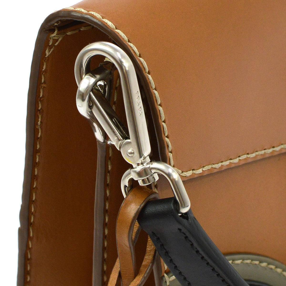 Brown Prada Cognac Leather Colorblock Top Handle Satchel Flap Bag