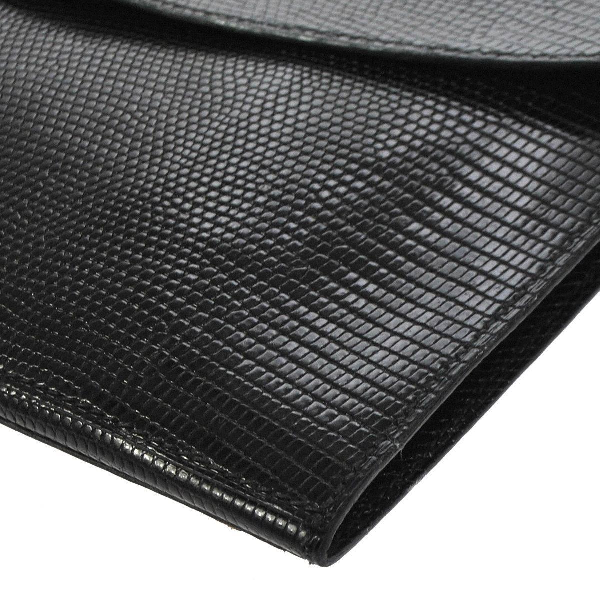 Hermes Rare Vintage Black Lizard Leather Gold Attache Envelope Evening Flap Bag 1