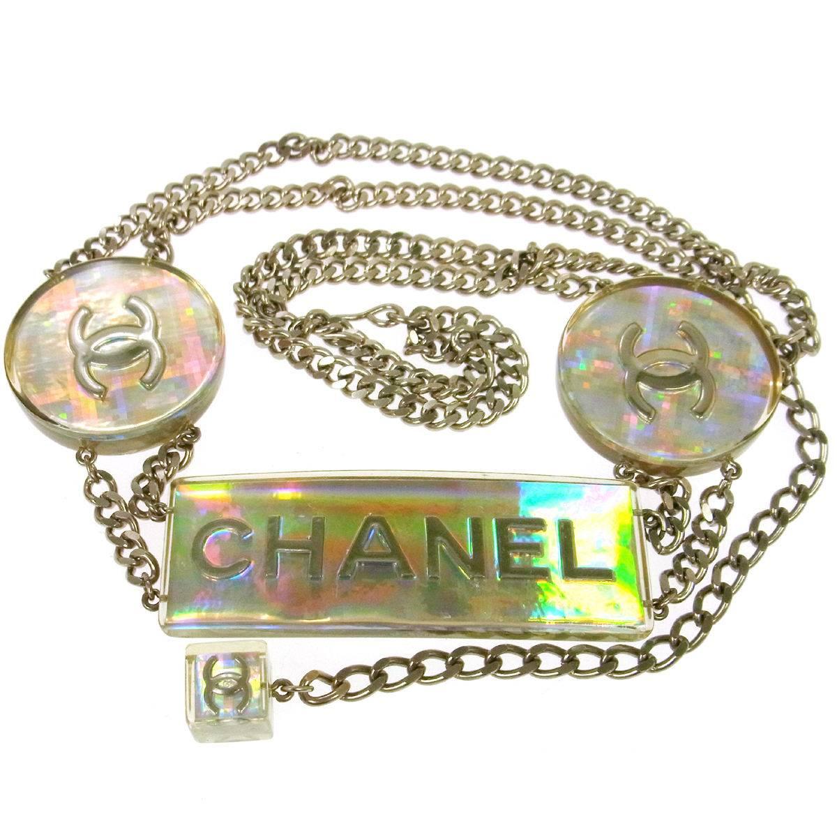 Chanel Rare Iridescent Charm Cube Plate Coin Medallion Link Waist Belt