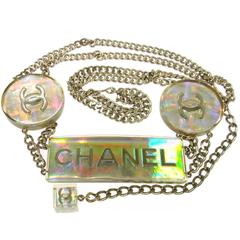 Chanel Rare Iridescent Charm Cube Plate Coin Medallion Link Waist Belt 10
