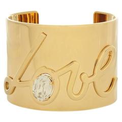 Lanvin NEW Gold 'LOVE' Swarovski Crystal Wide Cuff Bangle Bracelet in Box