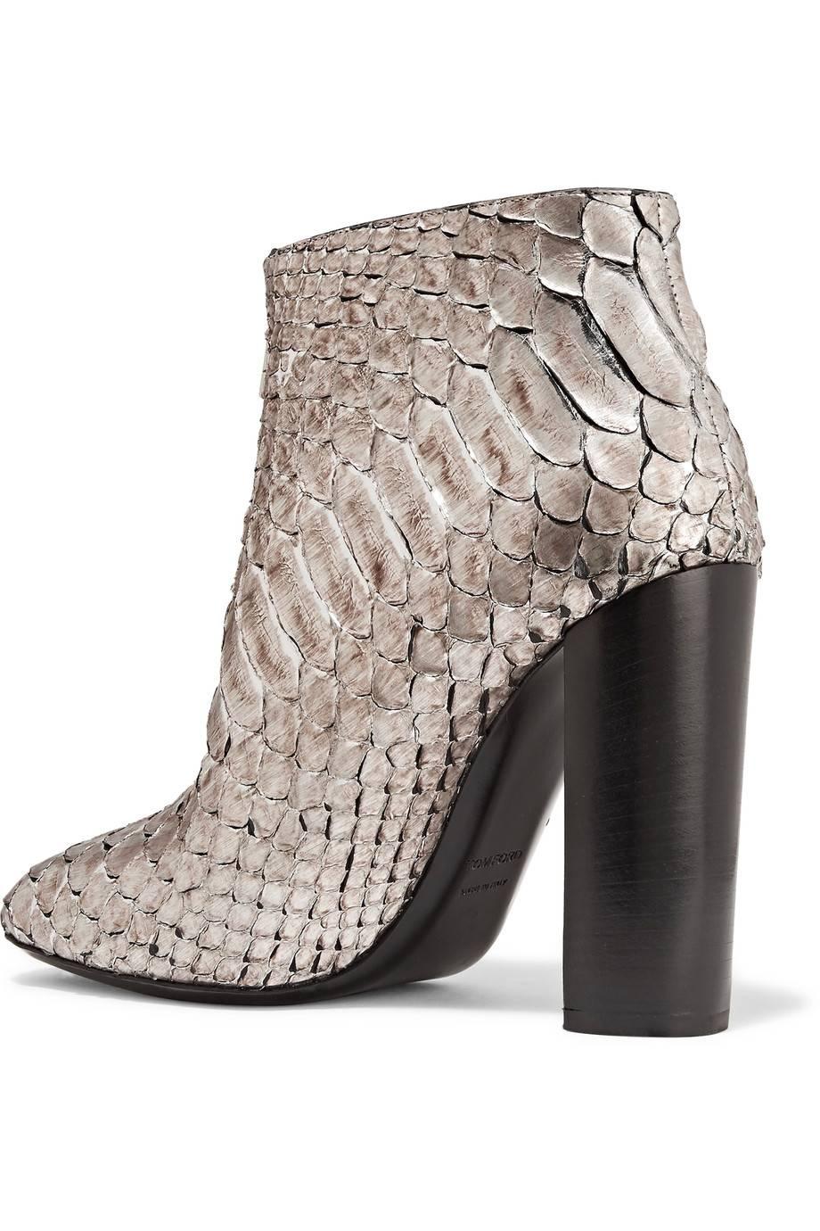 Tom Ford NEW & SOLD OUT Gray Silver Snake Leather Chunky Ankle Booties in Box  1