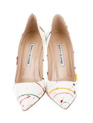 Manolo Blahnik Multi Color Canvas High Heels Pumps in Box