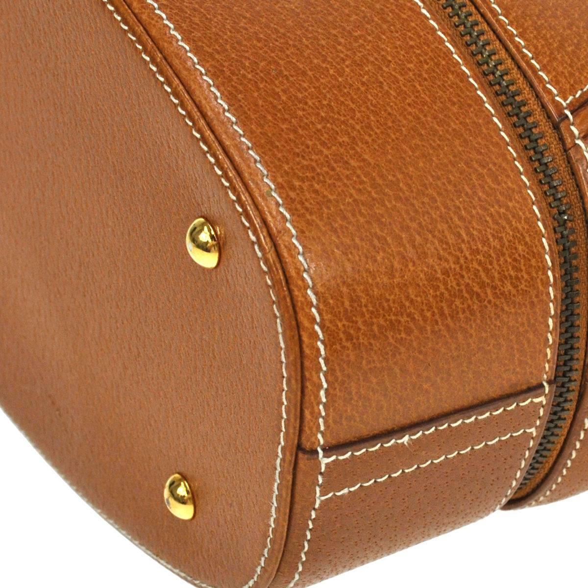 Women's Hermes Rare Vintage Cognac Leather Bottom Flap Top Handle Satchel Bag