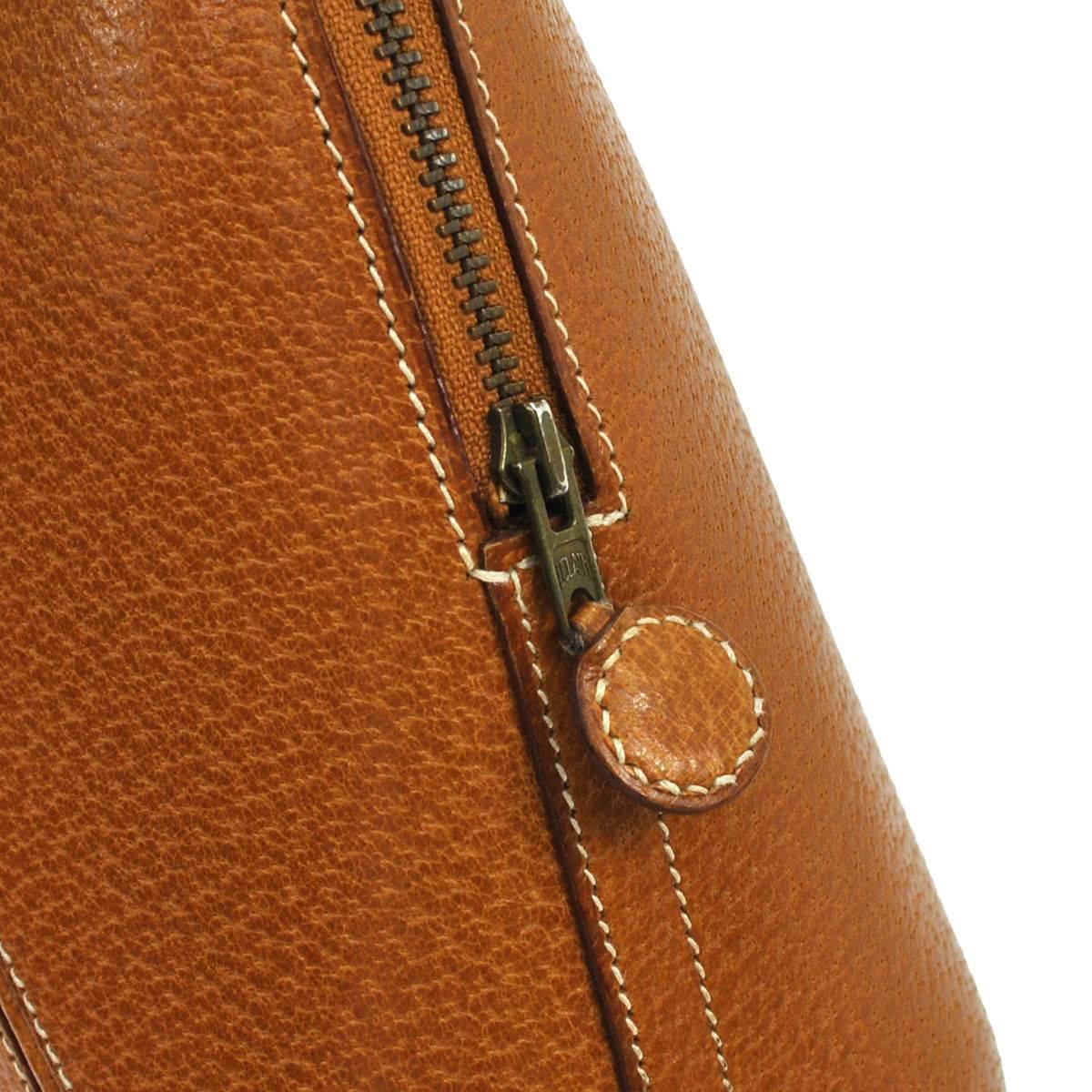 box vintage top handle bottom cognac leather satchel