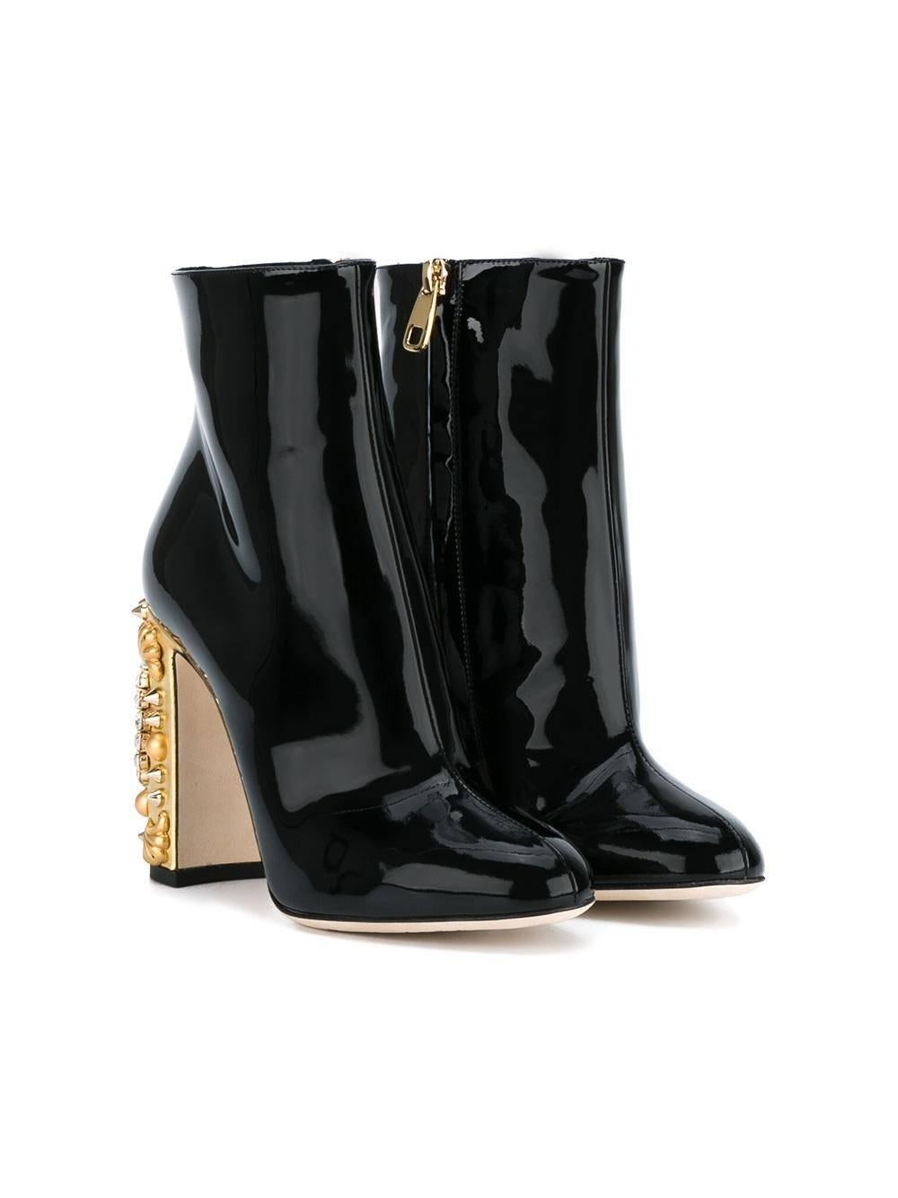 Women's Dolce & Gabbana NEW & SOLD OUT Black Gold Crystal Spike Ankle Booties in Box