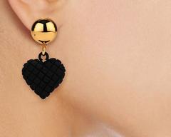 Moschino NEW Gold Ball Black Heart Dangle Drop Evening Earrings in Box
