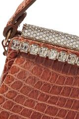 Valentino NEW Cognac Brown Alligator Crystal Evening Top Handle Satchel Bag