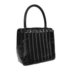 Chanel Vintage Black Patent Kelly Gold Turnlock Evening Top Handle Satchel Bag