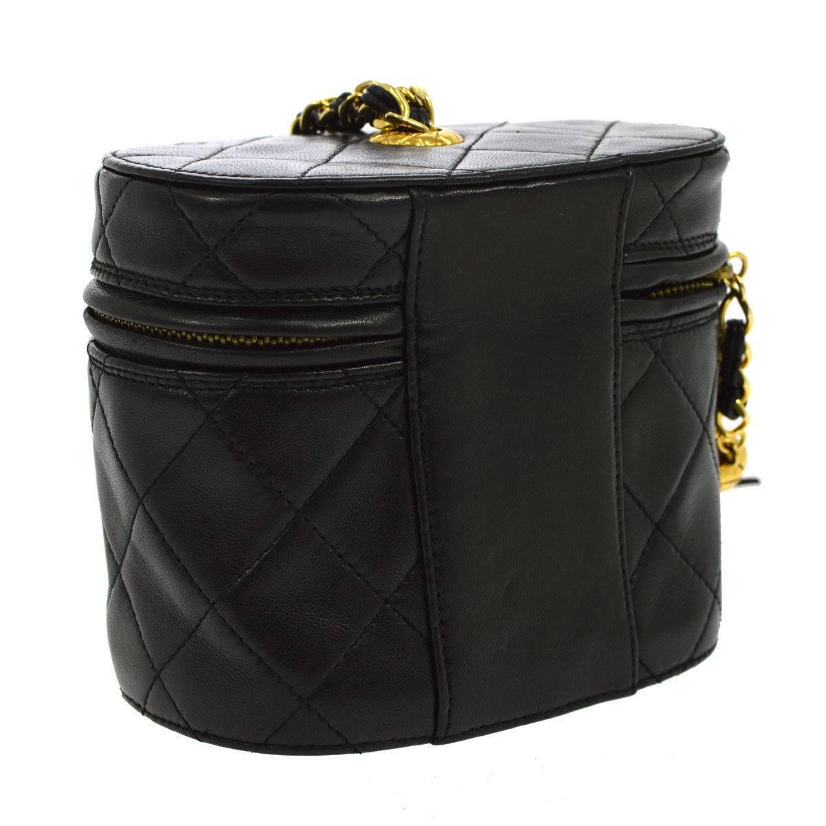 Women's Chanel Vintage Rare Black Lambskin Gold Tassel Top Zip Evening Shoulder Bag