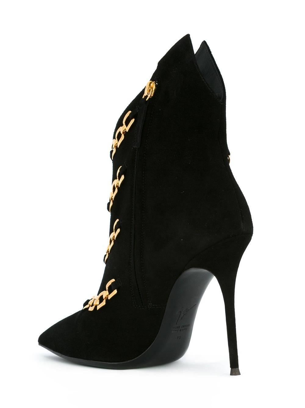 Women's Giuseppe Zanotti NEW & SOLD OUT Black Suede Gold Link Ankle Boots in Box