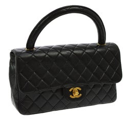 Chanel Black Lambskin Kelly Style Evening Top Handle Satchel Bag