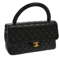Chanel Vintage Black Lambskin Kelly Style Evening Top Handle Satchel Bag 11