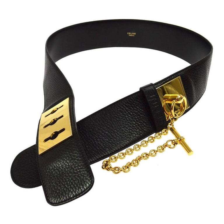 Celine Black Leather Gold Chain Toggle Waist Belt at 1stDibs | celine ...
