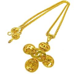 Chanel Vintage Gold Chain Link Multi Charm Medallion Evening Pendant Necklace 2