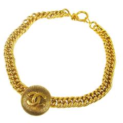 Chanel Vintage Gold Textured Charm Coin Medallion Link Evening Choker Necklace 8