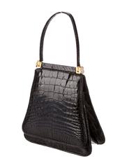 Judith Leiber Black Alligator Kelly Style Top Handle Satchel Evening Flap Bag