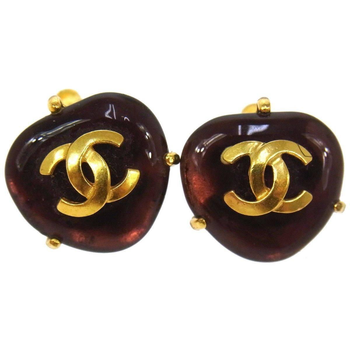 Chanel Vintage Gripoix Glass Stone Charm Stud Button Evening Earrings