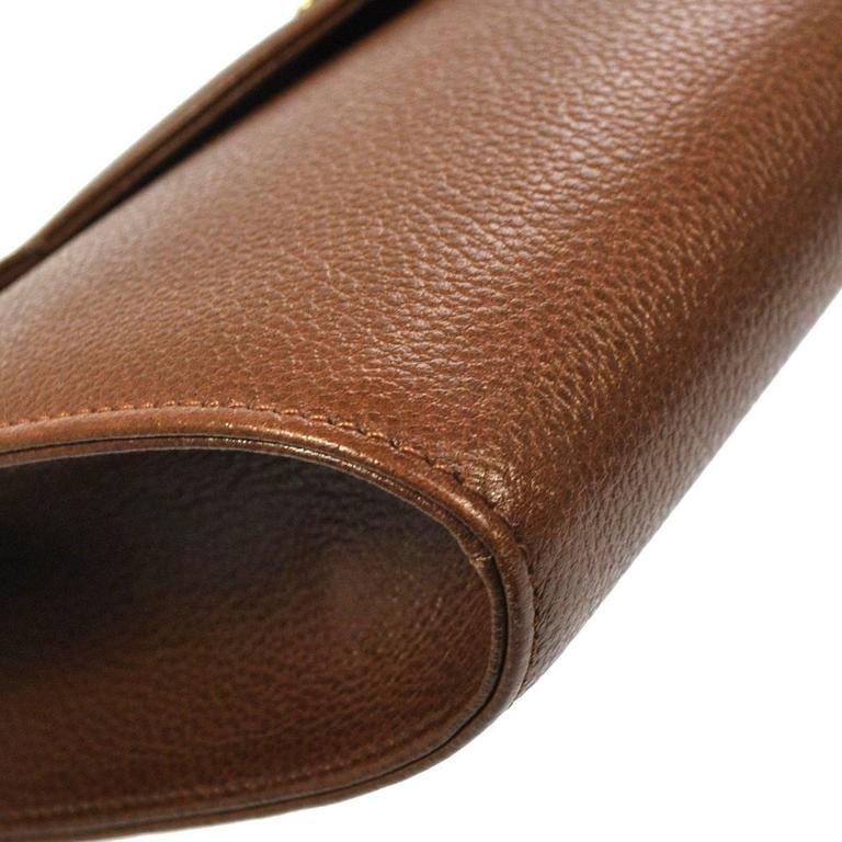 YSL Cognac Leather Gold Hardware Envelope Top Handle Evening Clutch Bag