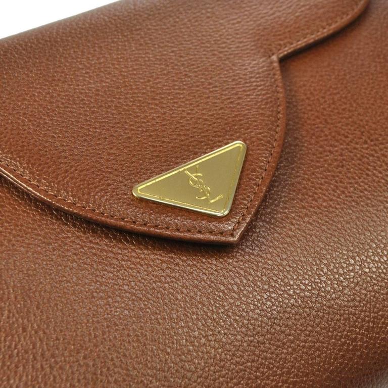 YSL Cognac Leather Gold Hardware Envelope Top Handle Evening Clutch Bag