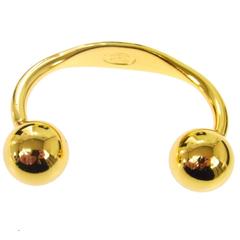 Chanel Vintage Charm Gold Name Plate Ball Bangle Cuff Bracelet