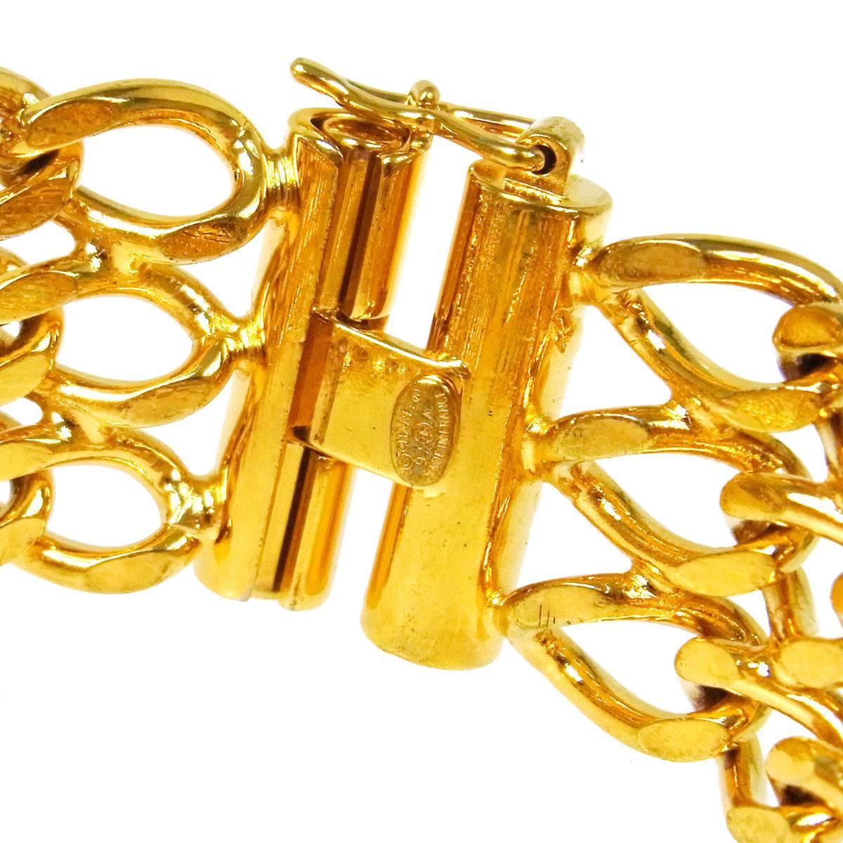 Chanel Vintage Gold Charm Three Strand Link Evening Cuff Bracelet  In Good Condition In Chicago, IL