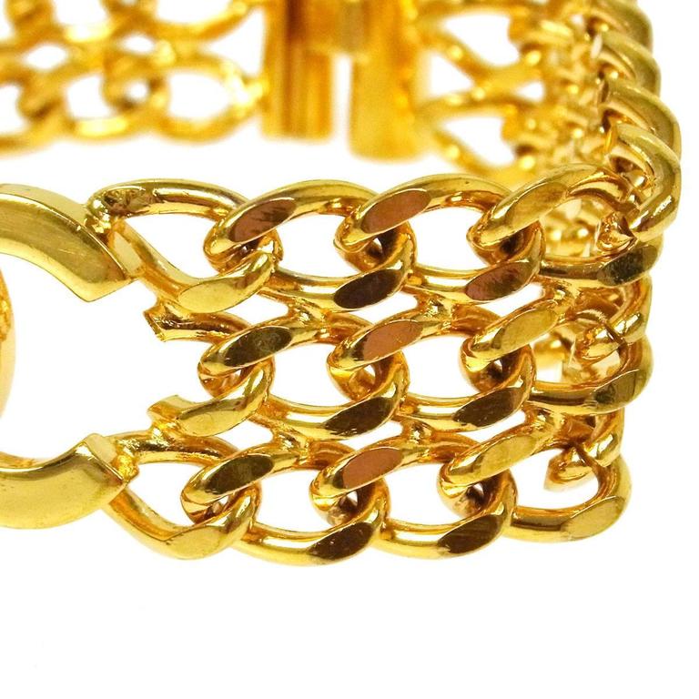 Chanel Vintage Gold Charm Three Strand Link Evening Cuff Bracelet at