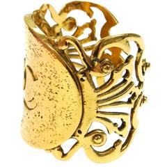 Chanel RARE Vintage Gold Filigree Oversize Charm Cut Out Evening Cuff Bracelet