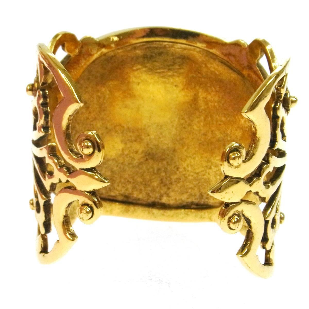 Chanel RARE Vintage Gold Filigree Oversize Charm Cut Out Evening Cuff Bracelet  In Good Condition In Chicago, IL