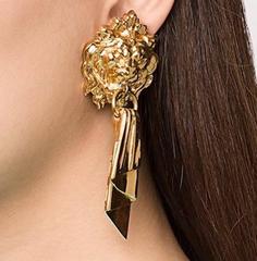 Chanel RARE Vintage Gold Lion Head Drop Dangle Statement Evening Earrings in Box