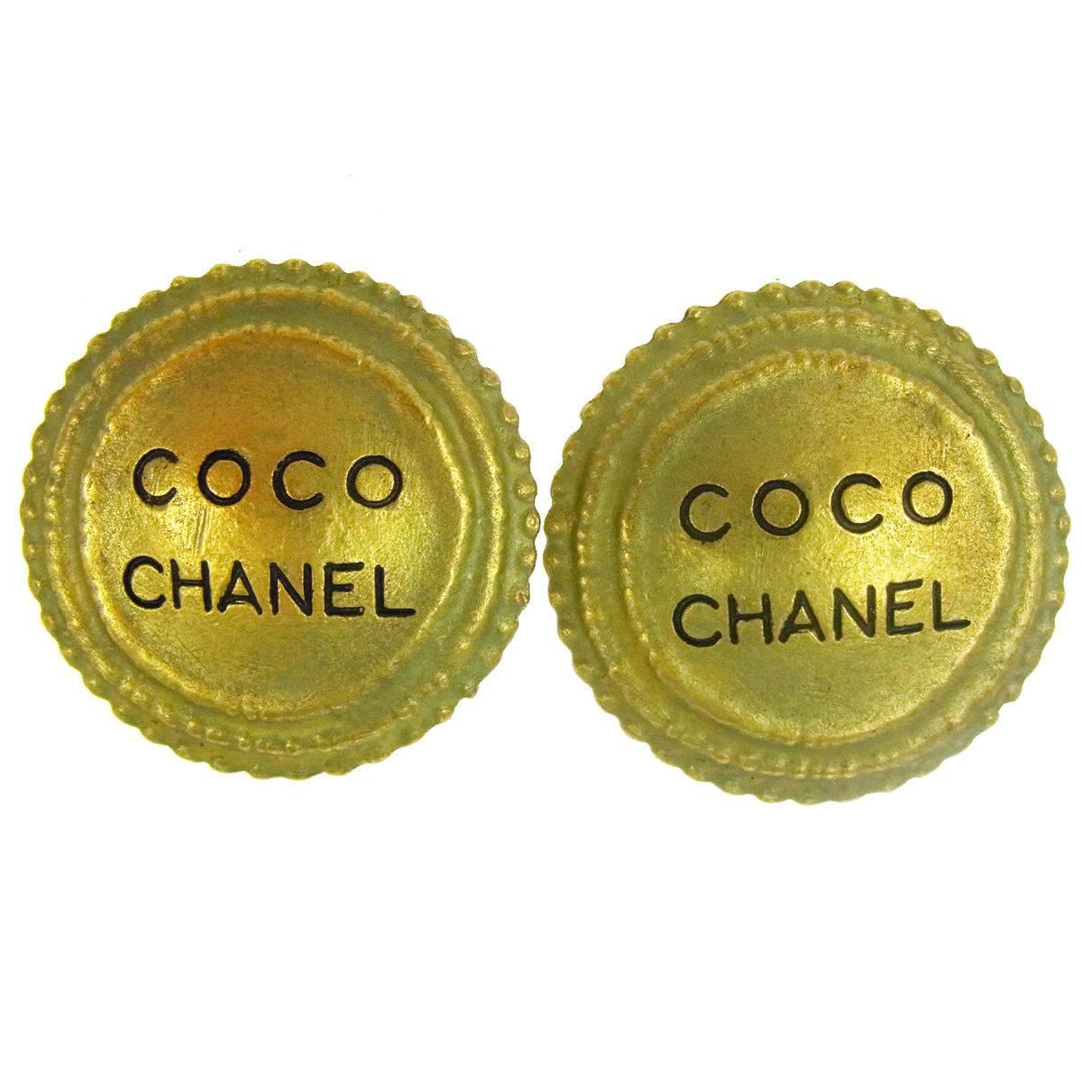 Chanel Vintage Gold CHANEL PARIS Charm Round Evening Stud Earrings 