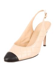 Chanel NEW & SOLD OUT Black Beige Quilted Leather Cap Toe Slingback Pumps Heels 