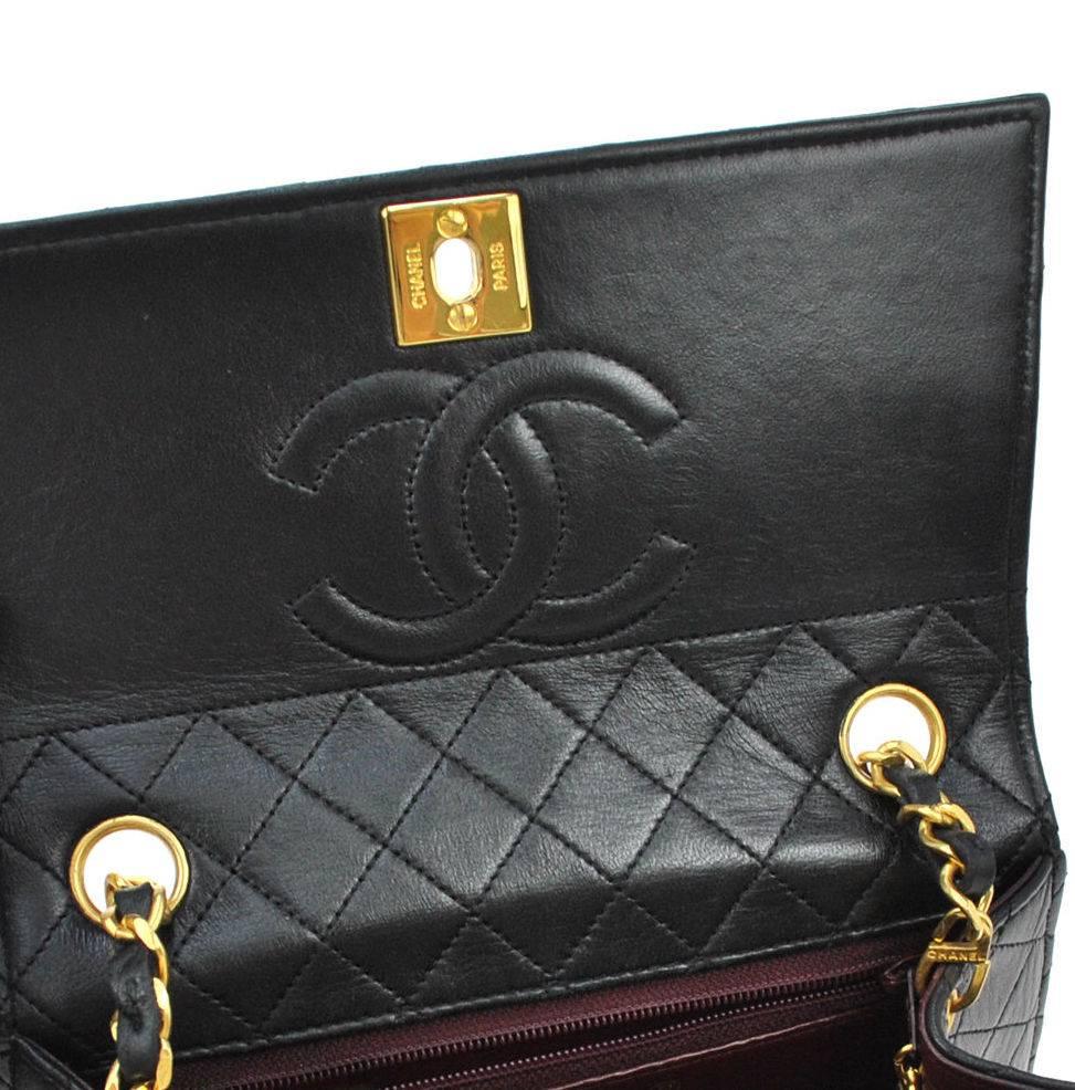 Chanel Vintage Black Lambskin Evening Gold Turnlock Kelly Box Flap Bag in Box In Good Condition In Chicago, IL