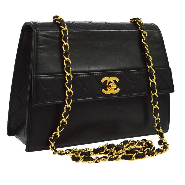 Chanel Vintage Black Lambskin Evening Gold Turnlock Kelly Box Flap Bag in  Box at 1stDibs