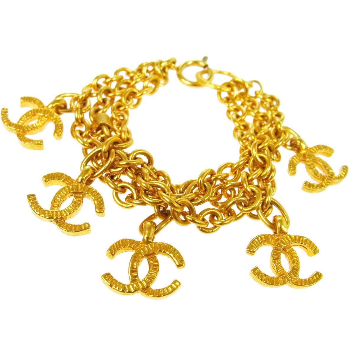 Chanel Vintage Gold Multi Charms Multi Strand Link Bracelet
