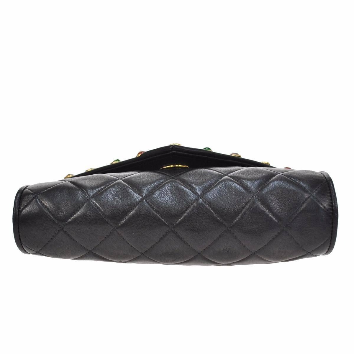 Chanel Vintage Rare Black Lambskin Multi Color Gripoix Evening Clutch Flap Bag 1