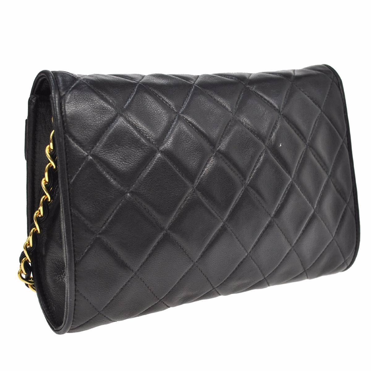 Women's Chanel Vintage Rare Black Lambskin Multi Color Gripoix Evening Clutch Flap Bag