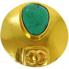CHanel Vintage Gold Round Turquoise Charm Evening Brooch
