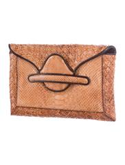 Bottega Veneta Cognac Brown Snakeskin Evening Envelope Flap Clutch Bag