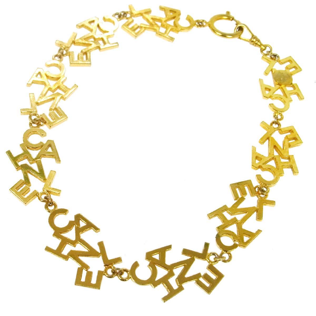 Chanel Vintage Gold 'CHANEL' Charm Letters Choker Necklace