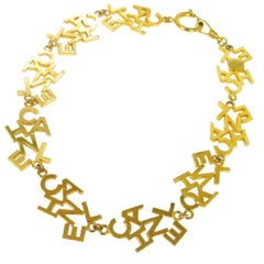 Chanel Vintage Gold 'CHANEL' Charm Letters Choker Necklace