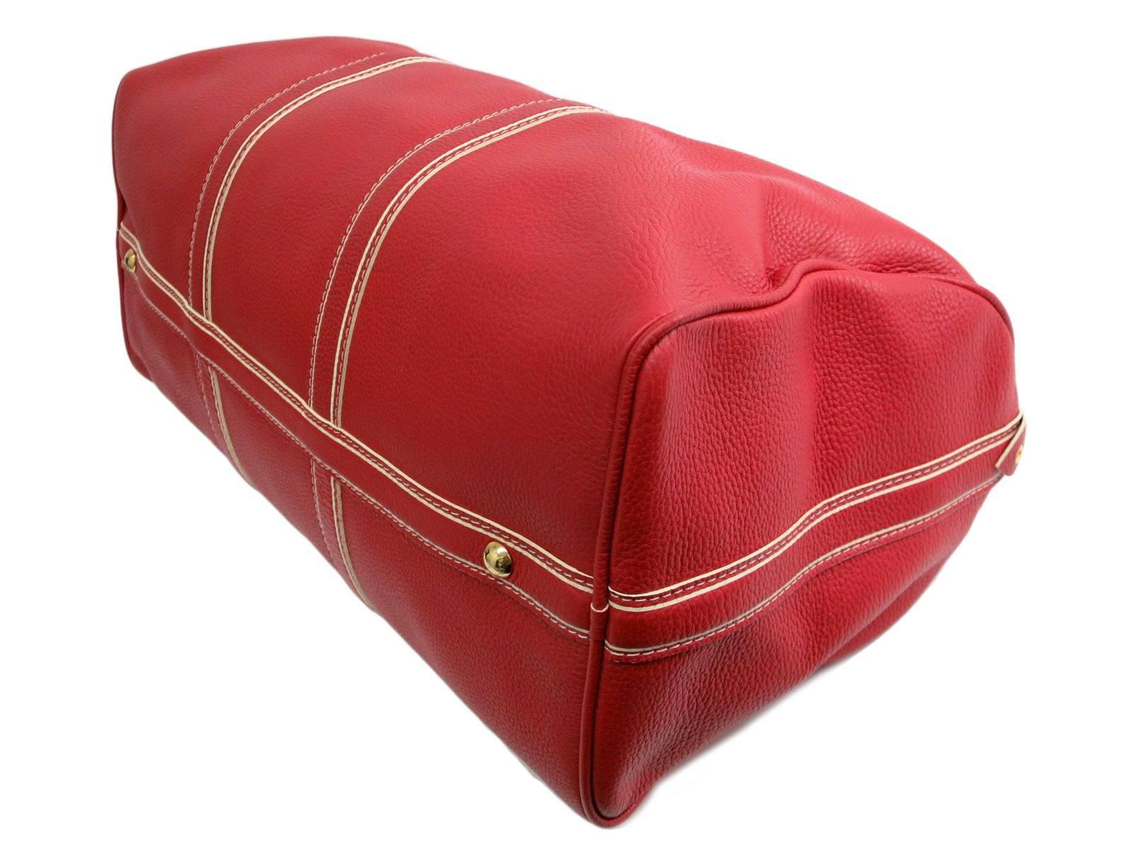 Red Louis Vuitton Leather Men's Women's Carryall Duffle Weekender Travel Handle Bag