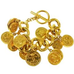 Chanel Gold Multi Strand Chunky Link Charm Cuff Toggle Bracelet Vintage Chanel Gold Multi Strand Chunky Link Charm Cuff Toggle Bracelet