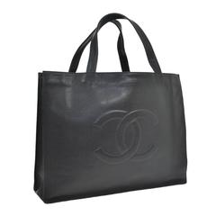 Chanel Black Leather Large Carryall Top Handle Bag