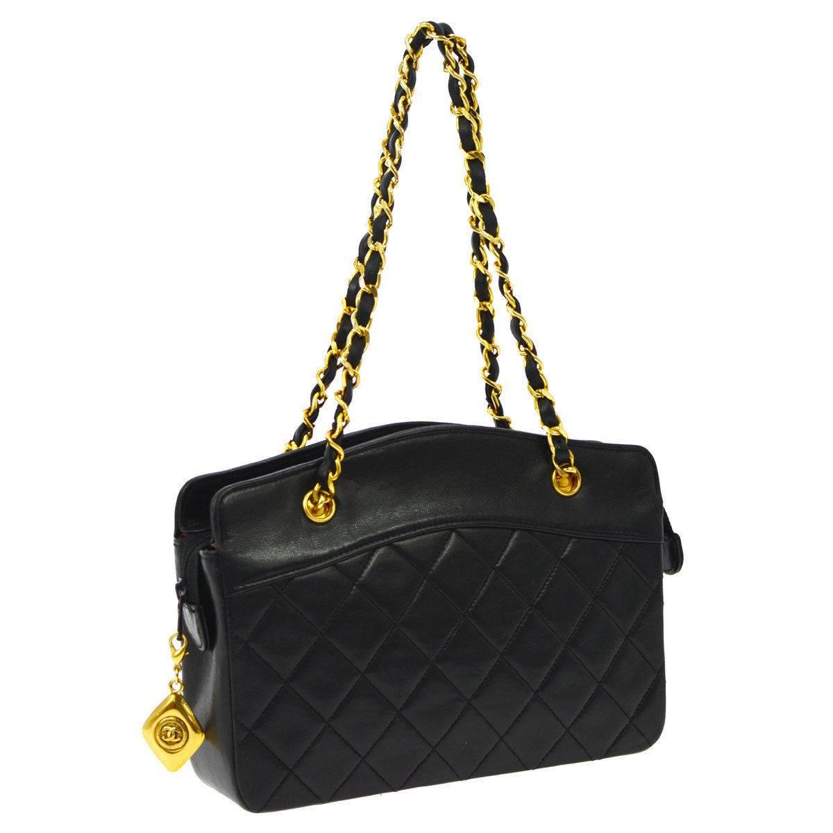 Chanel Black Lambskin Evening Top Handle Shoulder Bag