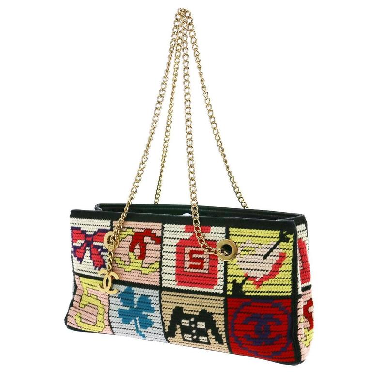 Chanel Multi Color Leather Quilted Crochet &#39;Favorite Things&#39; Evening Bag For Sale at 1stdibs