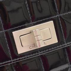 Chanel 2.55 Black Patent Leather Chocolate Bar Silver Evening Shoulder Flap Bag