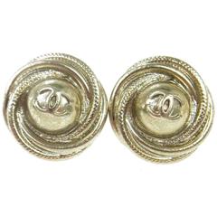 Chanel Vintage Silver Textured Round Stud Earrings