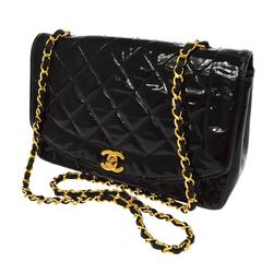 Chanel Black Patent Leather Flap Evening Shoulder Bag