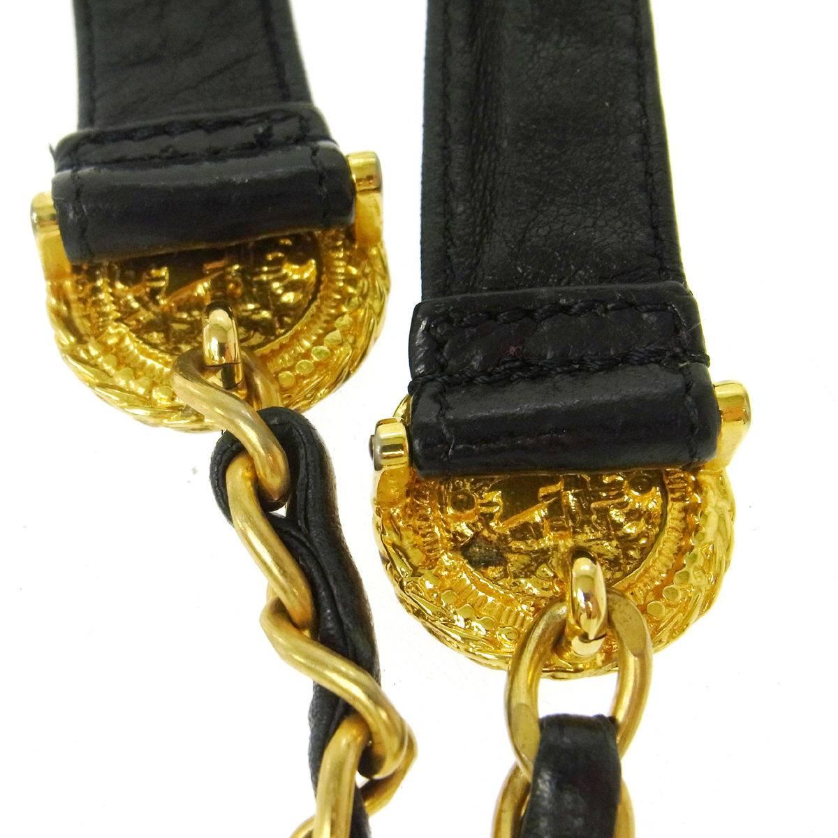 Women's Chanel Vintage Gold Leather Chain Coin Charm Drape Tie Back Belt / Necklace